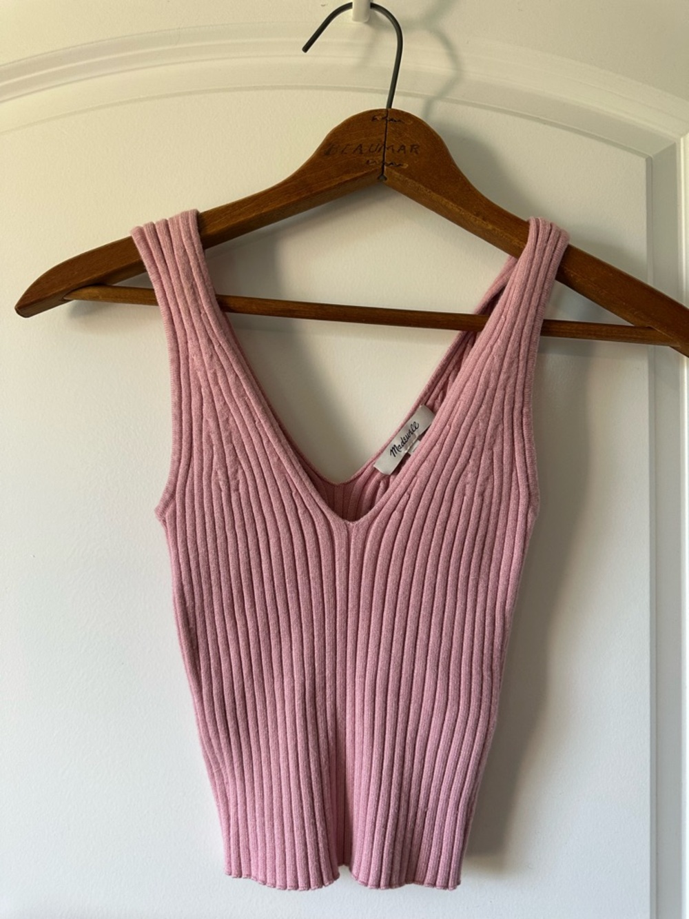 Madewell Blush Pink Ribbed V-Neck Cropped Tank